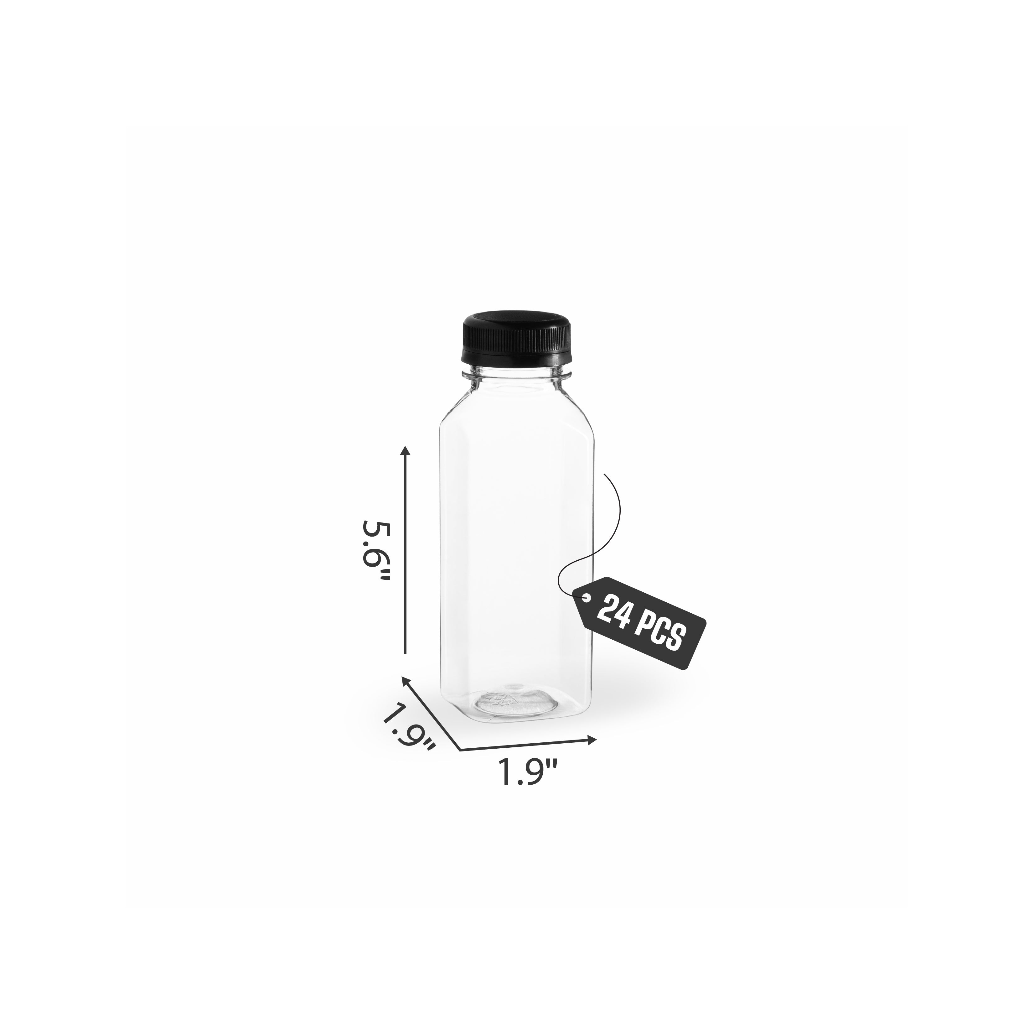 Clear Bottles PET SQUARE with black lid 24 pack